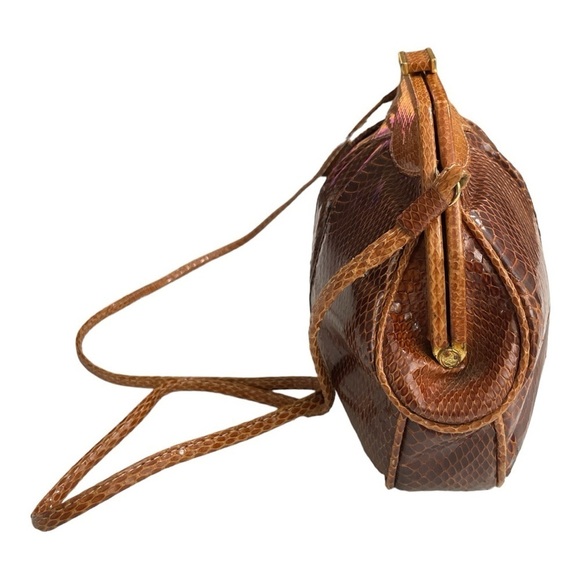 Brown Leather Clutch Snakeskin Shoulder Crossbody Strap Convertible Clutch 1980s - Picture 2 of 15